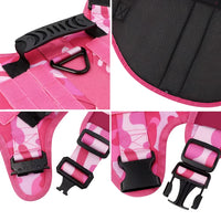 Pink Camouflage Tactical Dog Harness Vest Heavy Duty No Pull Service Dog Training Harness with Elastic Leash & Patches