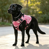 Pink Camouflage Tactical Dog Harness Vest Heavy Duty No Pull Service Dog Training Harness with Elastic Leash & Patches